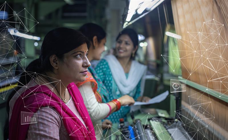 AI overlay women with textiles