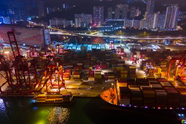 Aerial picture of a sea port at night-high resolution